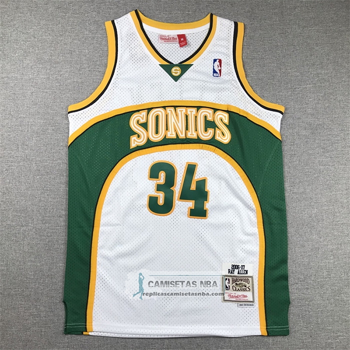 Camiseta Seattle SuperSonics Ray Allen NO 34 Mitchell & Ness 2006-07 Blanco